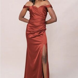 Elegant Off-Shoulder Rust Dress